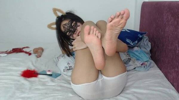 Skinny asian teen footfetish and hairy pussy masturbate on girlsasian.net