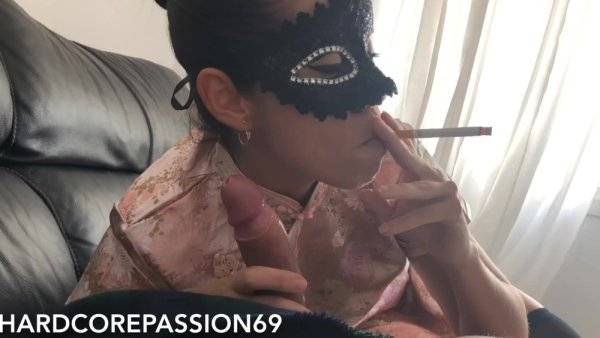 Asian mistress blowing cigarette & cock, rides dick, takes creampie. - Japan on girlsasian.net