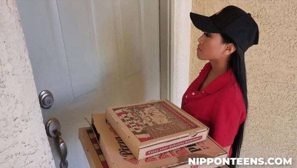 Ember Snow Gets Stuck with Two Guys in Hot Delivery Threesome - Asian Teen Blowjob on girlsasian.net