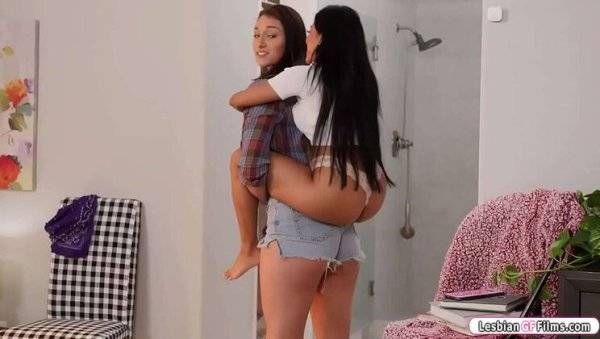 Tall Lesbian Bella Rolland Fucks Petite Asian Ember Snow in Wild 69 Position on girlsasian.net