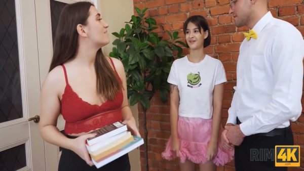 Two women and a bespectacled man explore rimming during a school-themed encounter - Russia on girlsasian.net