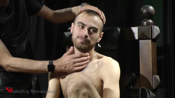 Submissive man masked and electrified on a bondage chair on girlsasian.net