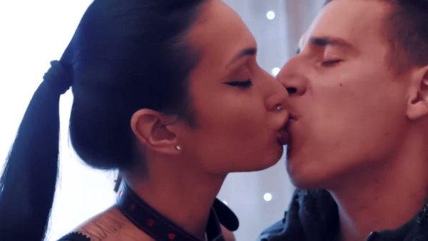 Submissive brunette stepsister wears a collar and shares deep kisses on girlsasian.net