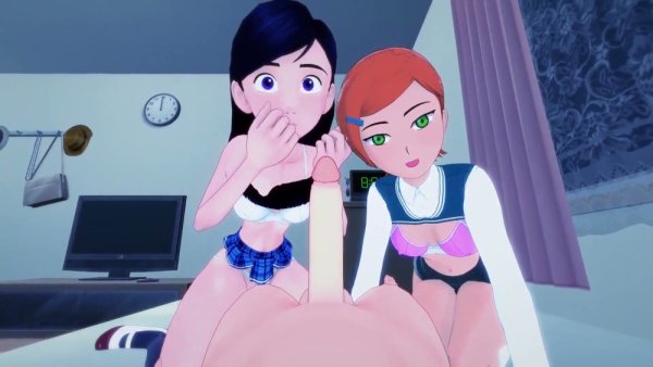 Two anime girls welcome a man in a 3D Hentai POV threesome on girlsasian.net