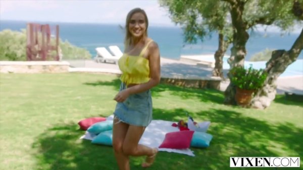 Blonde woman takes a large cock from behind by the pool on vacation on girlsasian.net