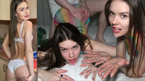 Petite student rides her partner in the kitchen before taking a facial on girlsasian.net