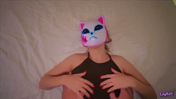 Oiled big-titted brunette in fishnets and heels teased with a ball gag on girlsasian.net