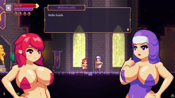 Red-haired heroine explores a mystical pixel world in this fantasy RPG adventure on girlsasian.net