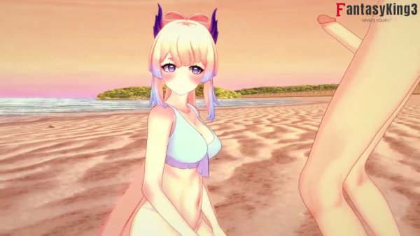 Blonde anime girl in blue bikini enjoys passionate beach sex under the sunset on girlsasian.net