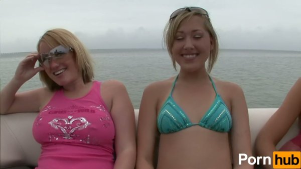 Pierced blonde strips bare on deck during foggy boat party on girlsasian.net